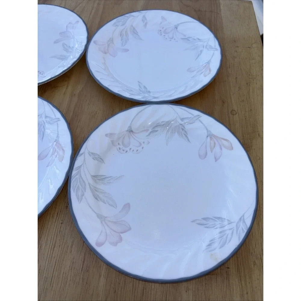 Set of 4 Corelle Pink Trio dessert sandwi Plates Swirl Edge Pastel Floral 7.25